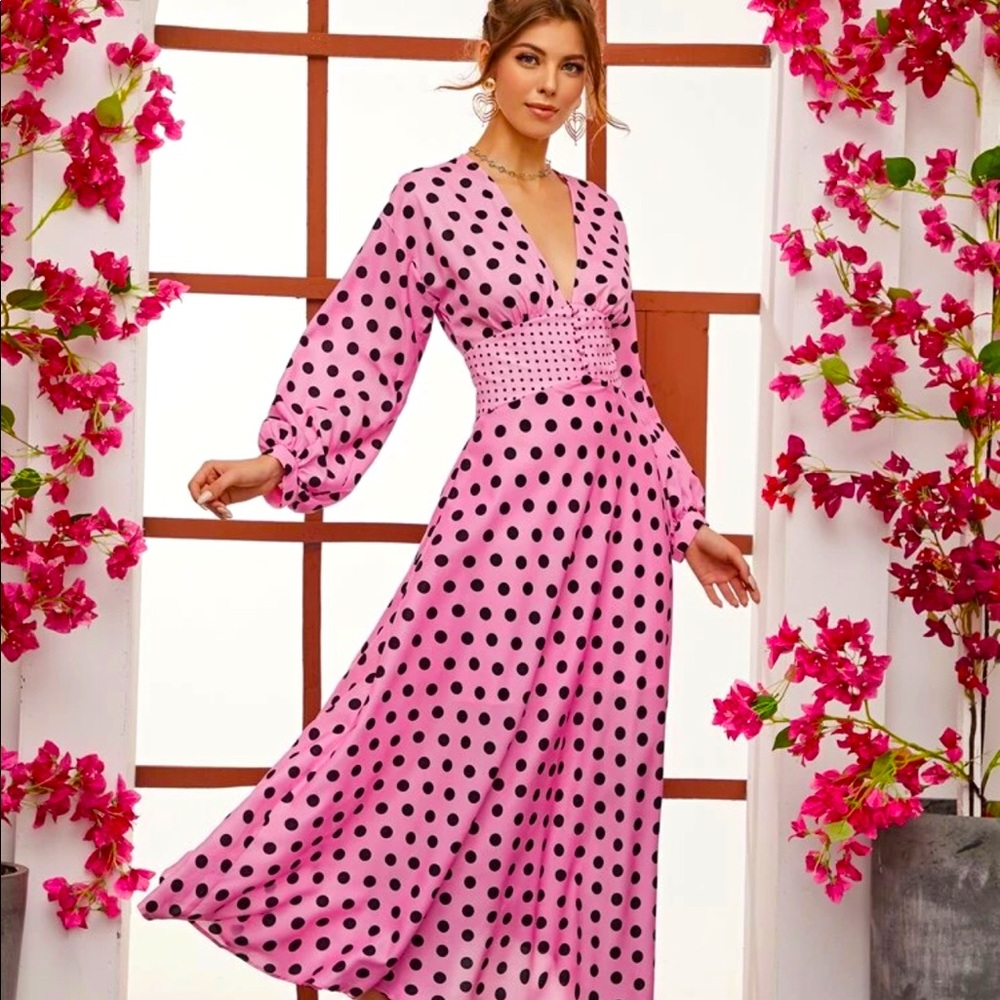 Lantern Sleeve Polka Dot Dress